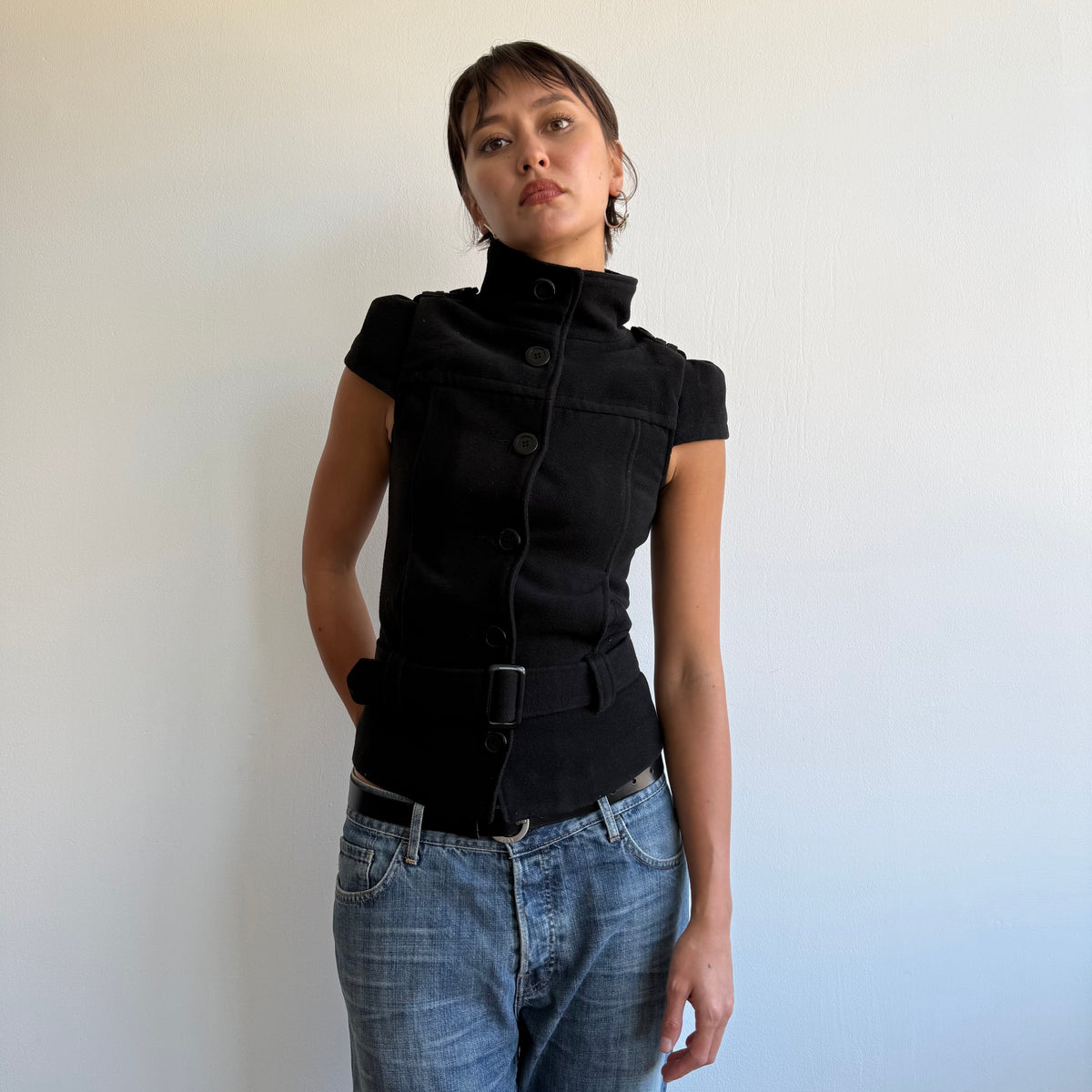 Black belt short sleeve peacoat - Size S