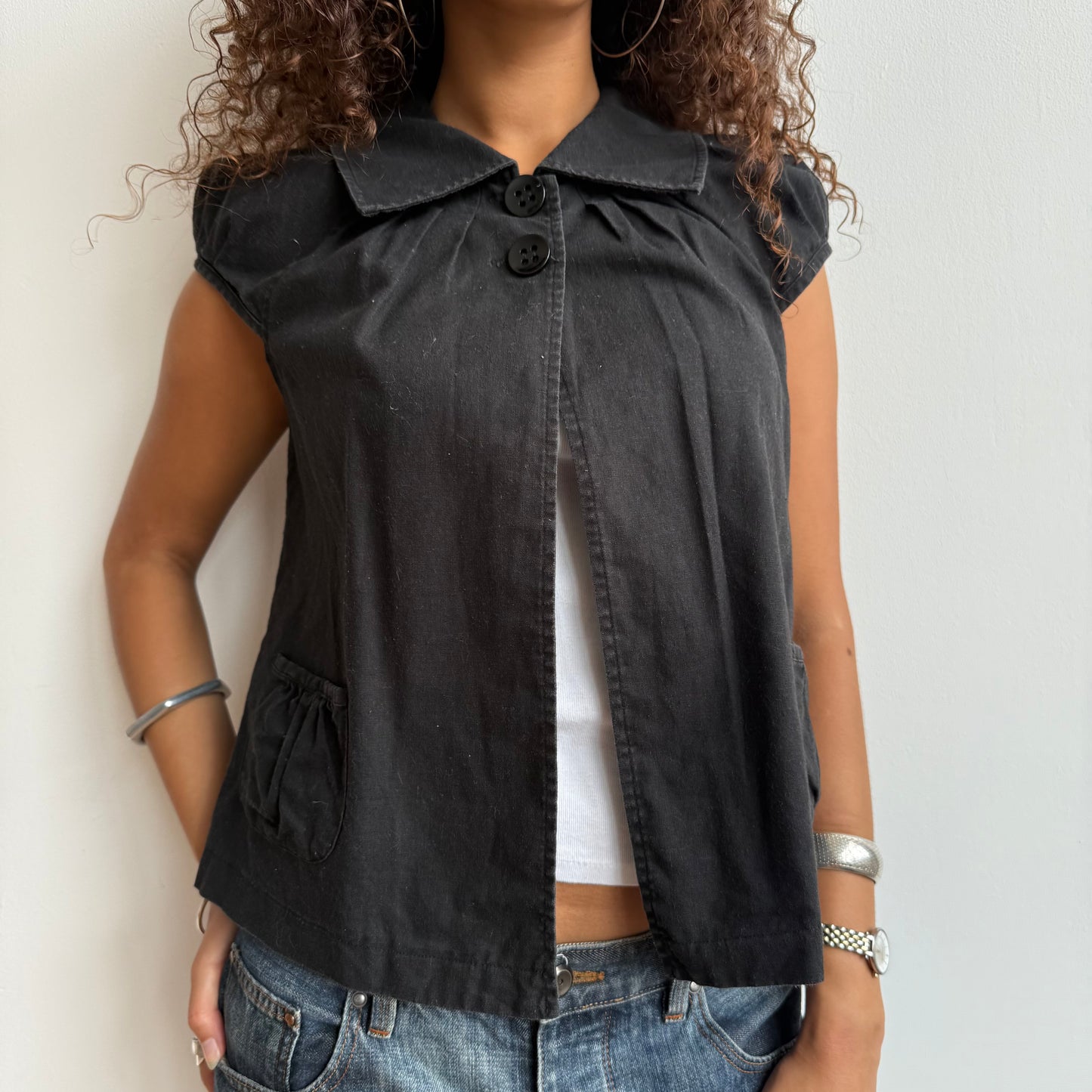 Black short sleeve peacoat - Size S + M