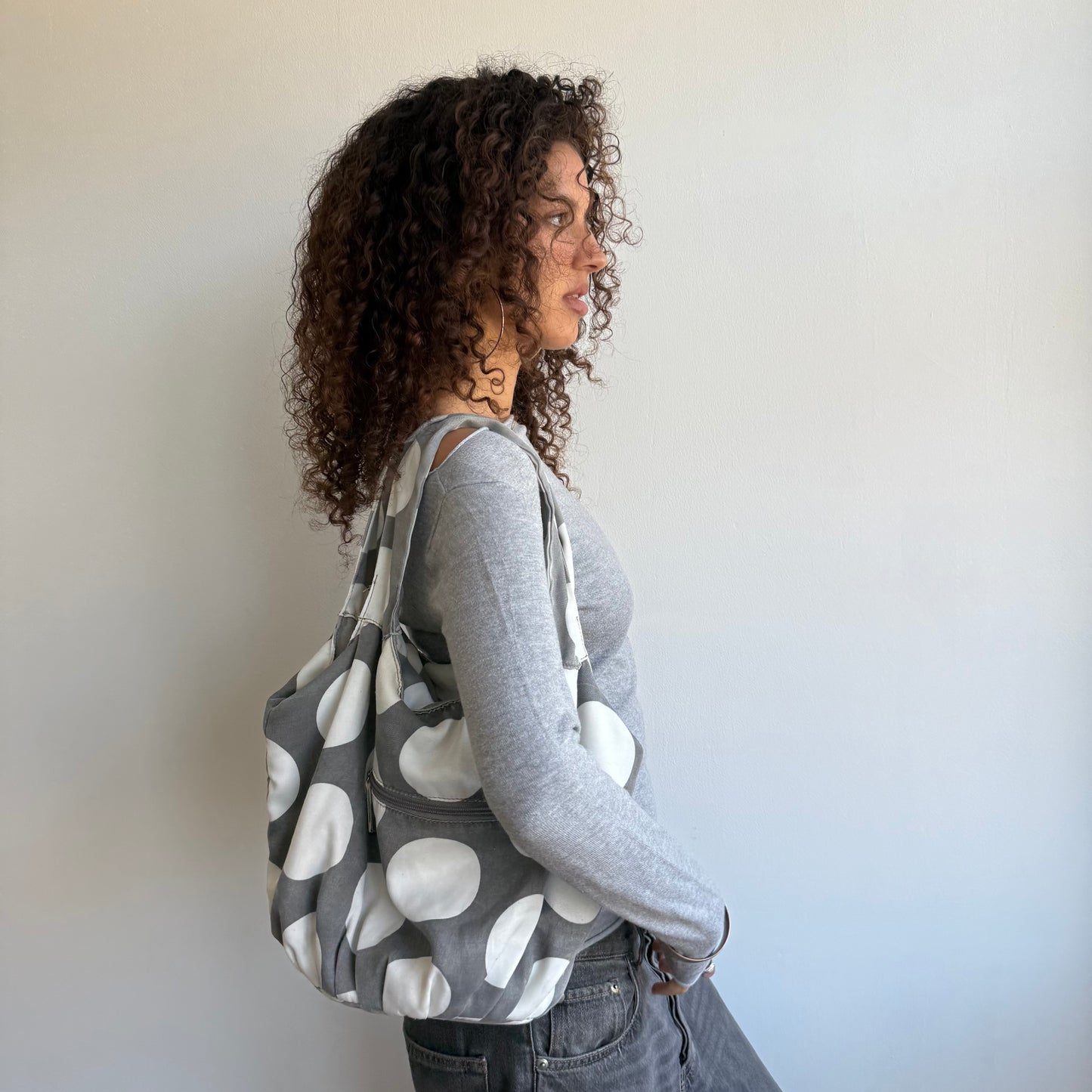 Grey polka dot bag