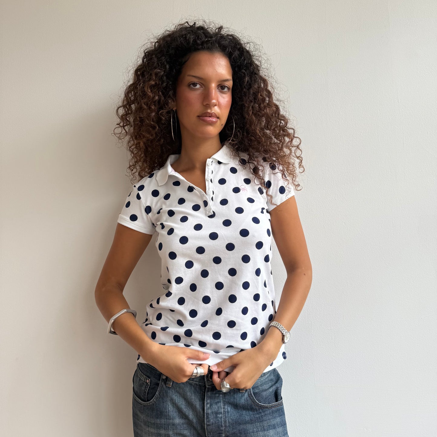 Polka dot polo top - Size M