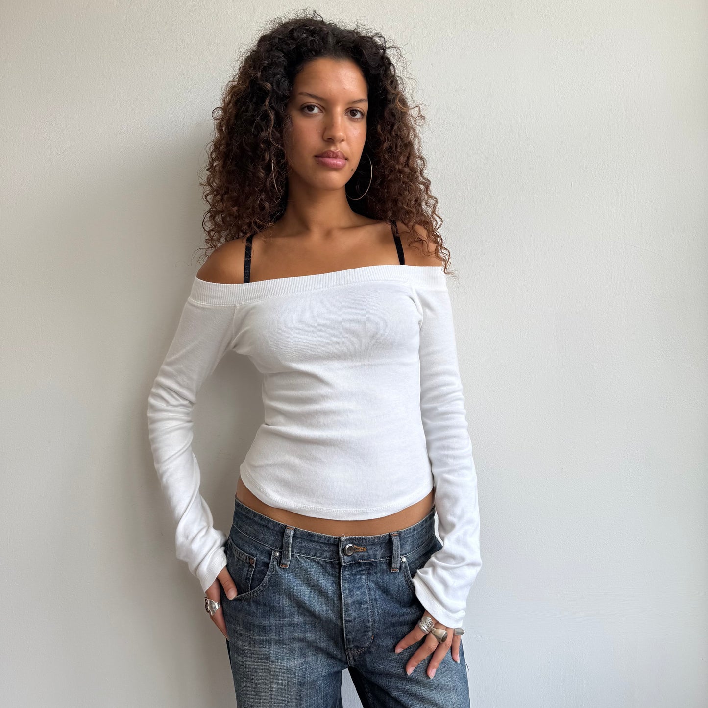 White Bardot long sleeve top - Size S