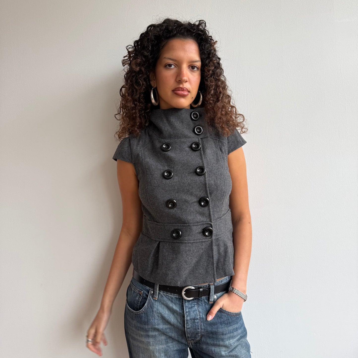 Grey short sleeve peacoat - Size S