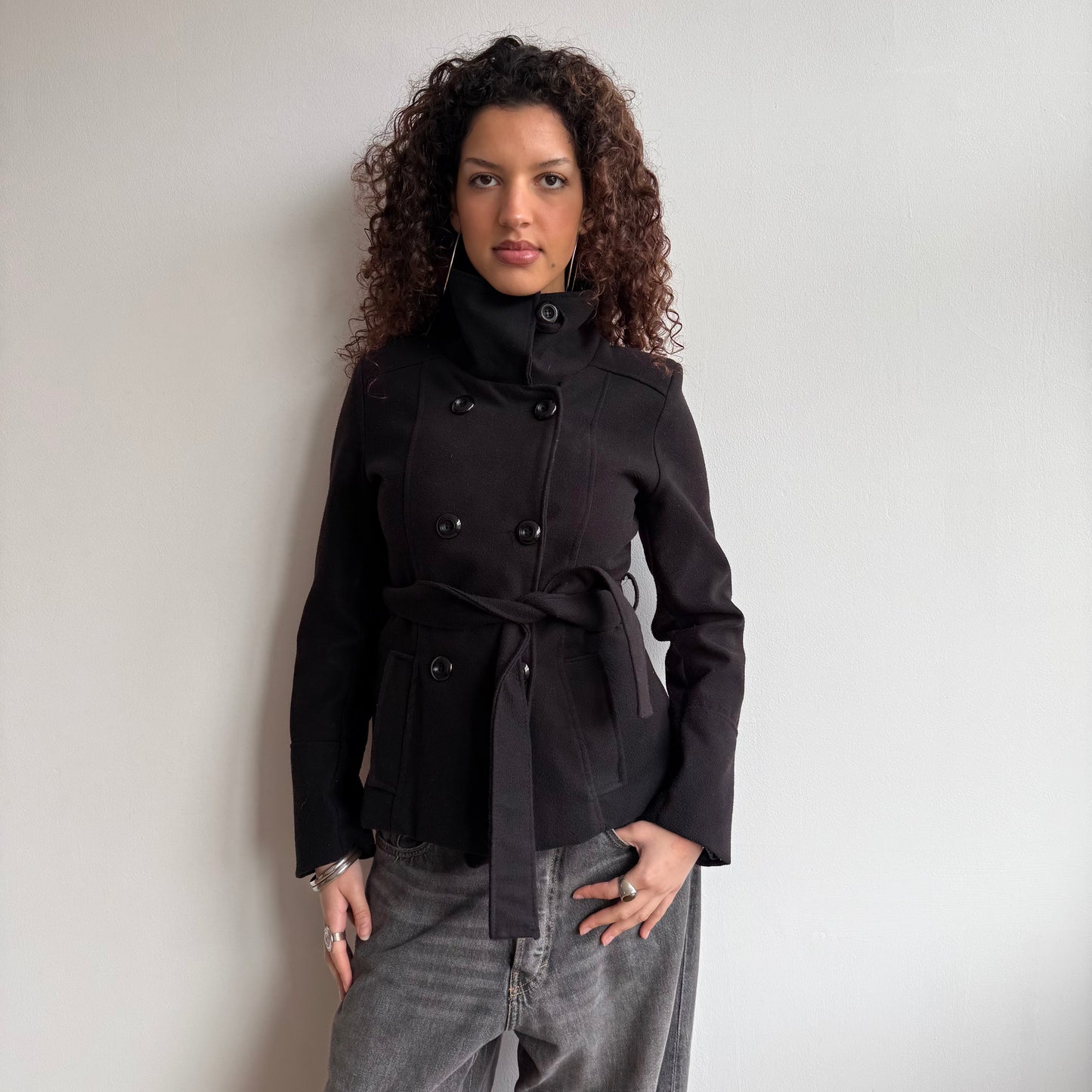Black belted wool peacoat - Size S