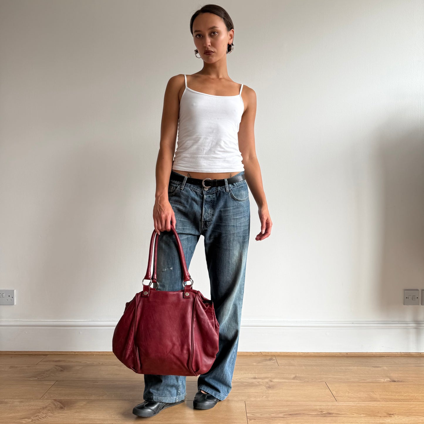 Burgundy leather handbag - One Size