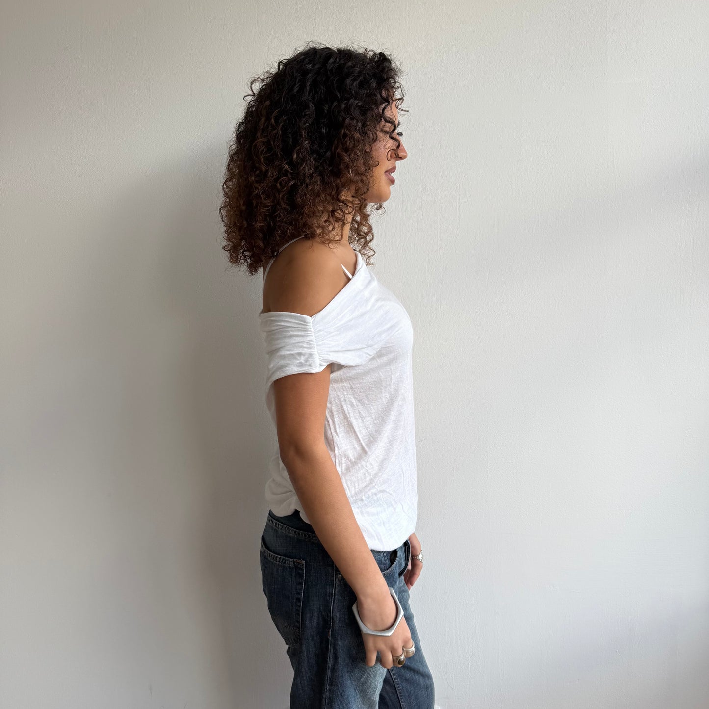 White knit slouchy top - Size M