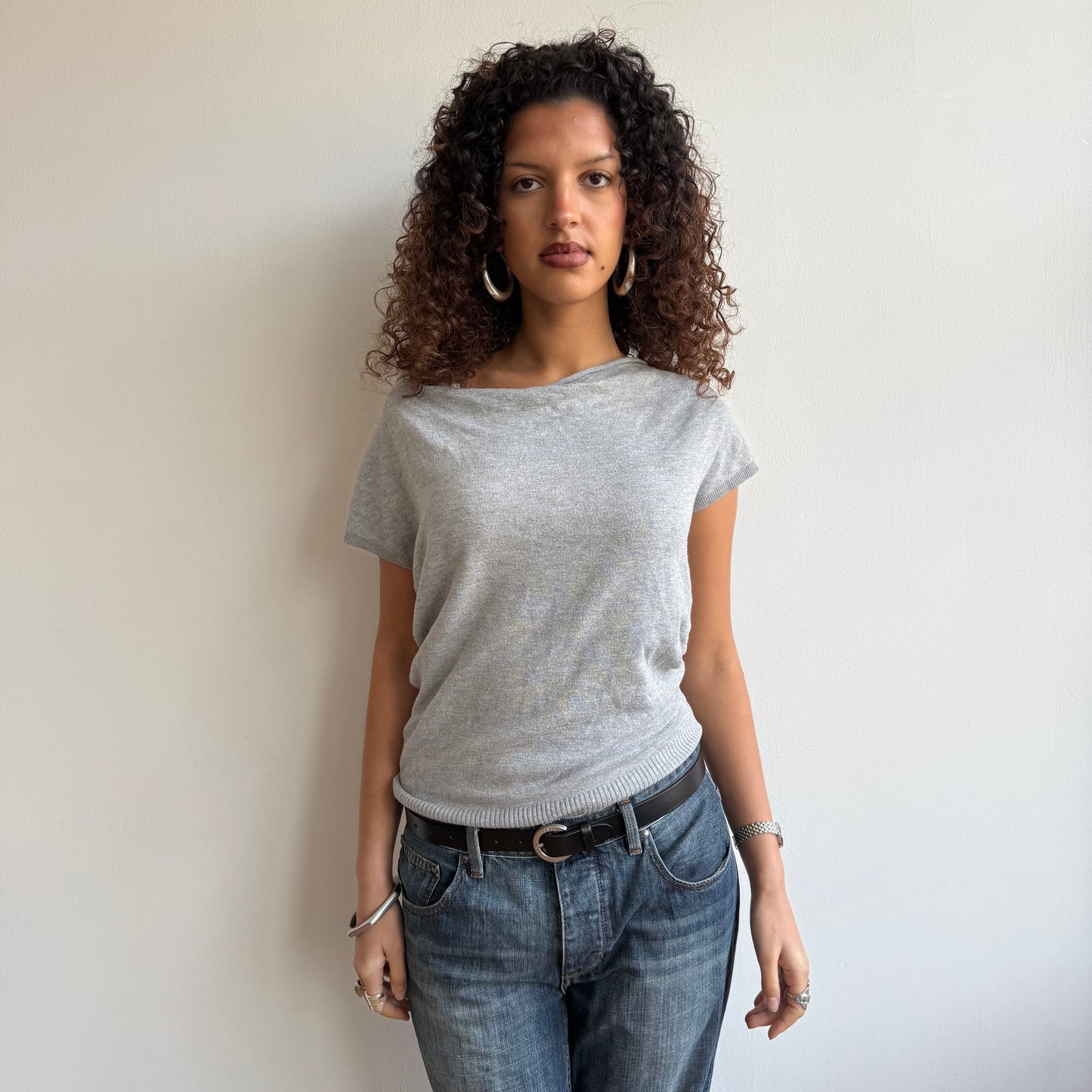 Grey short sleeve slouchy knit - Size S/M