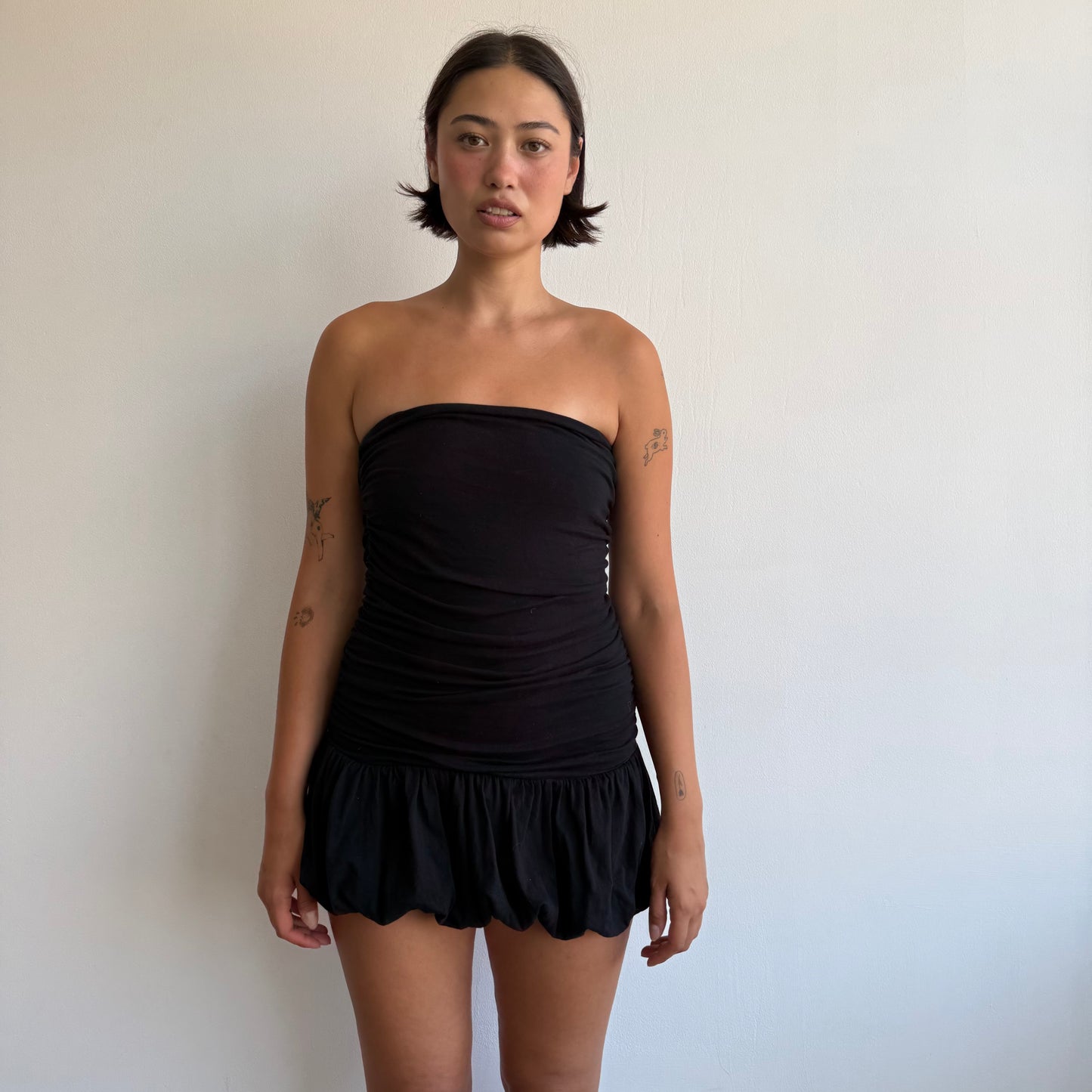 Black ruched bubble mini dress - Size XS