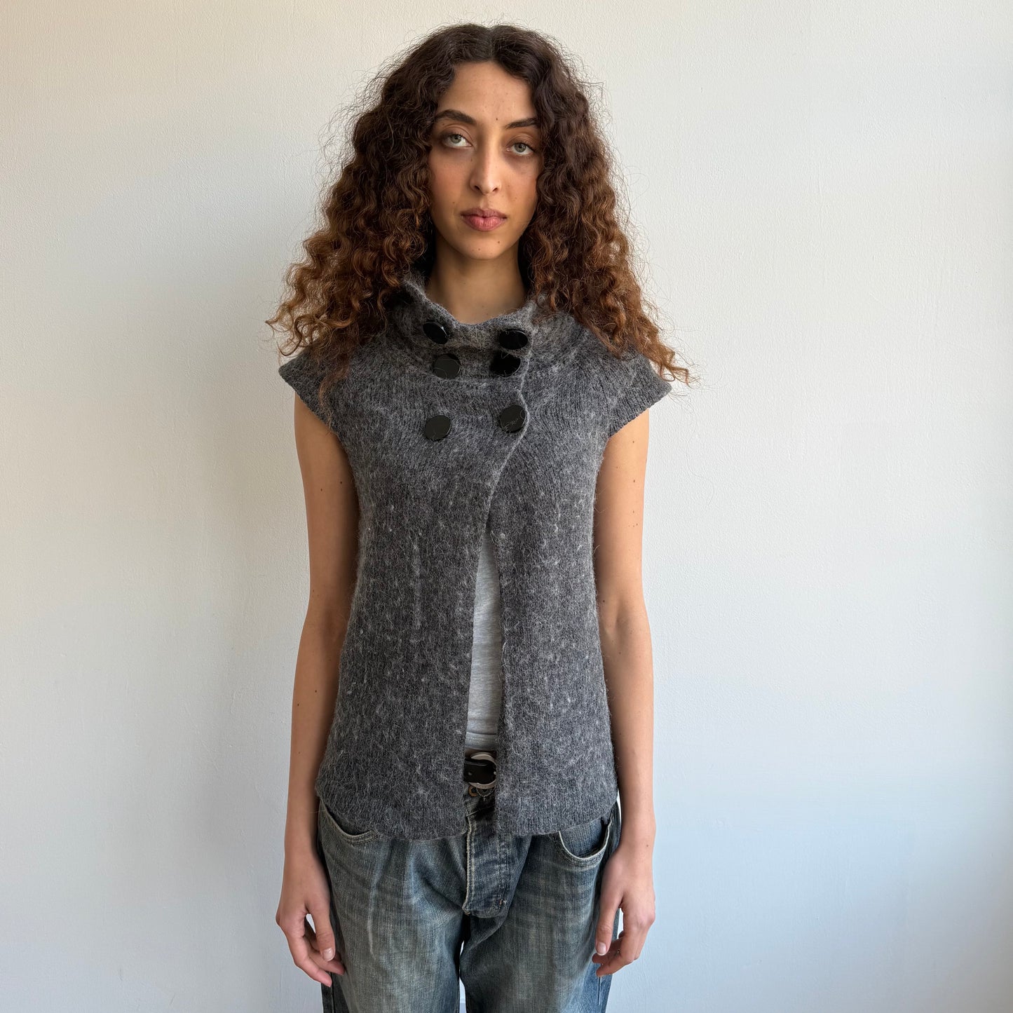 Grey button pea knit jumper - Size S + S/M