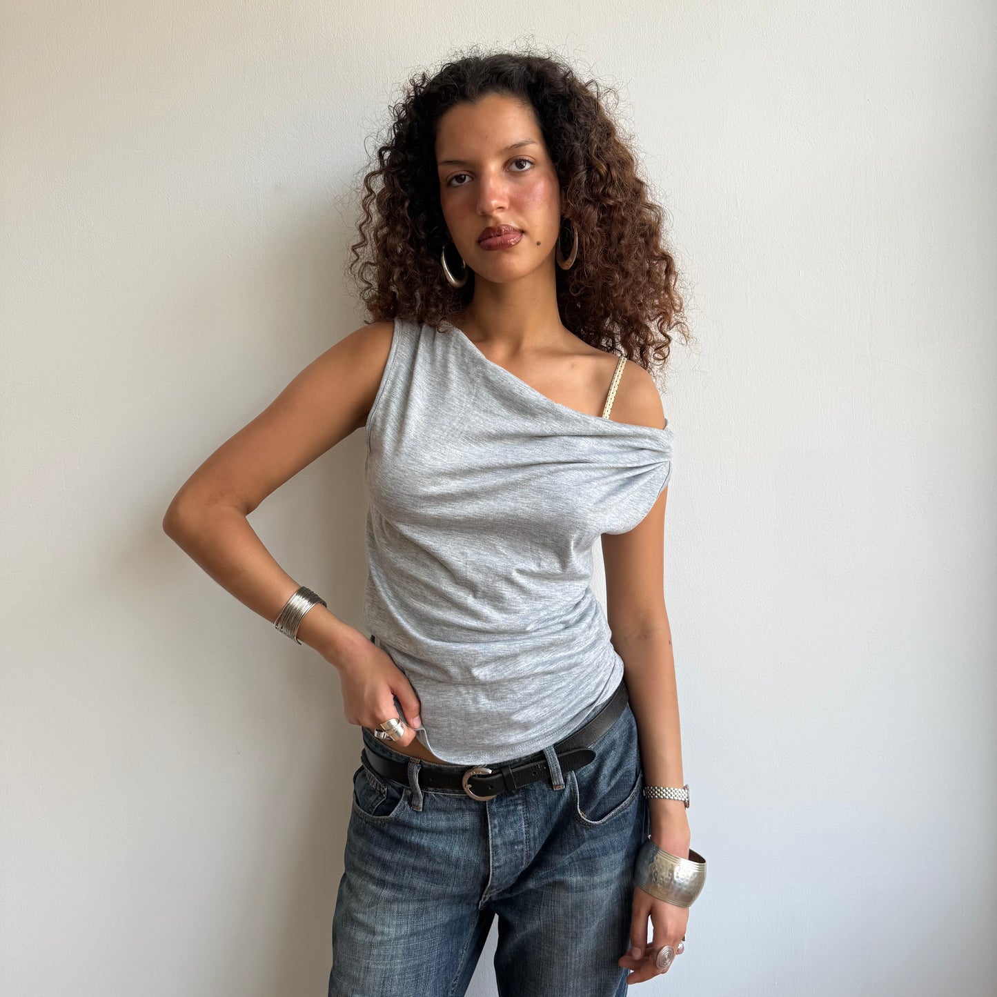 Grey cowl neck top - Size S