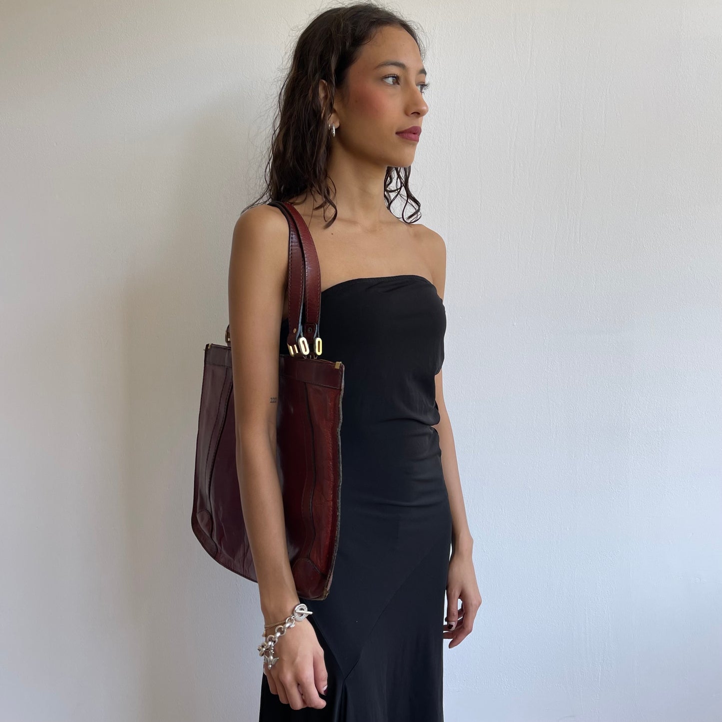 Burgundy leather bag - O/S