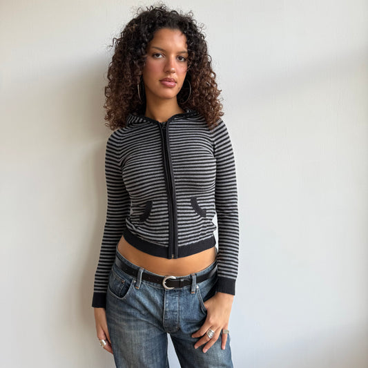 Grey and black striped hoodie - Size XXS + XS
