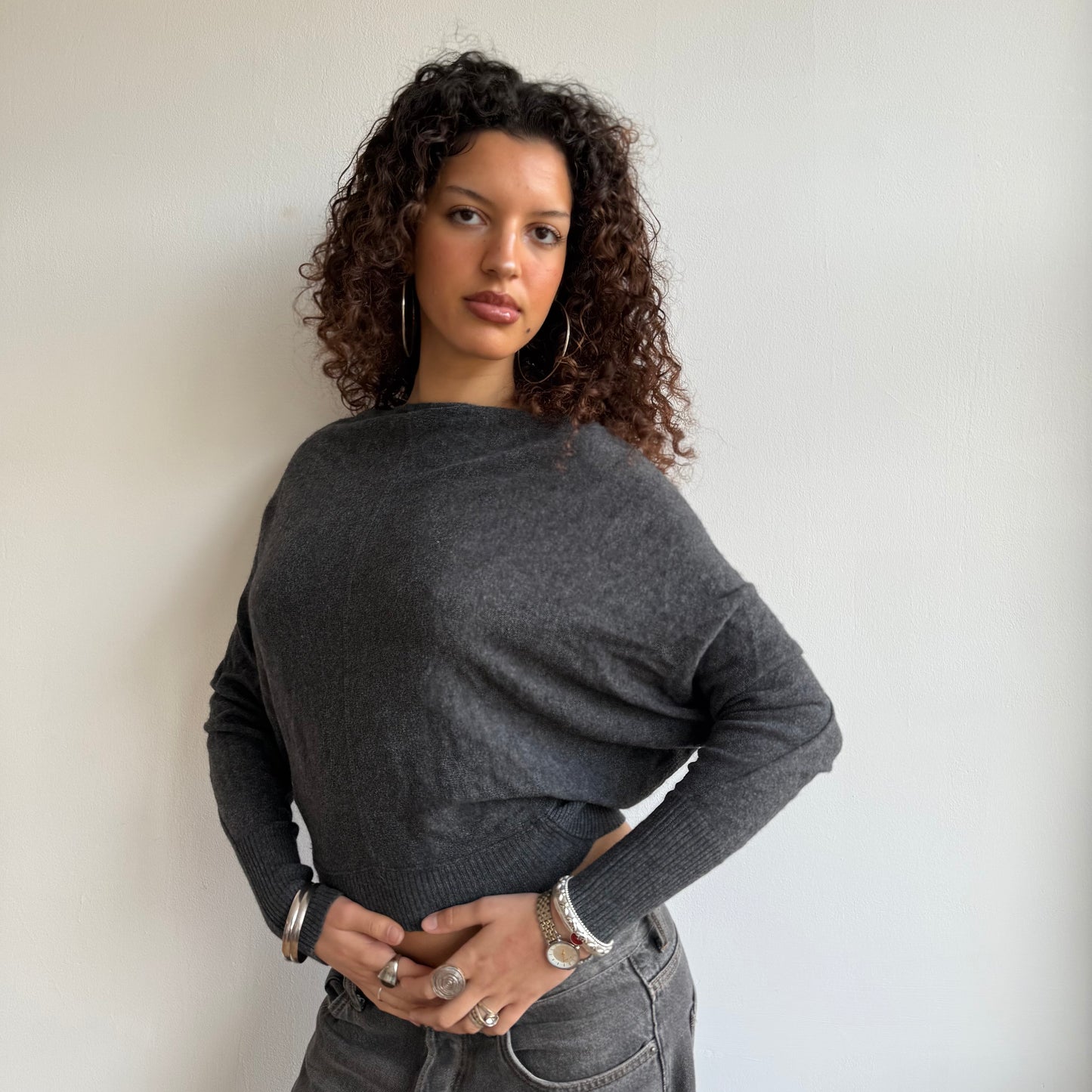 Grey slouchy batwing knit - Size XS