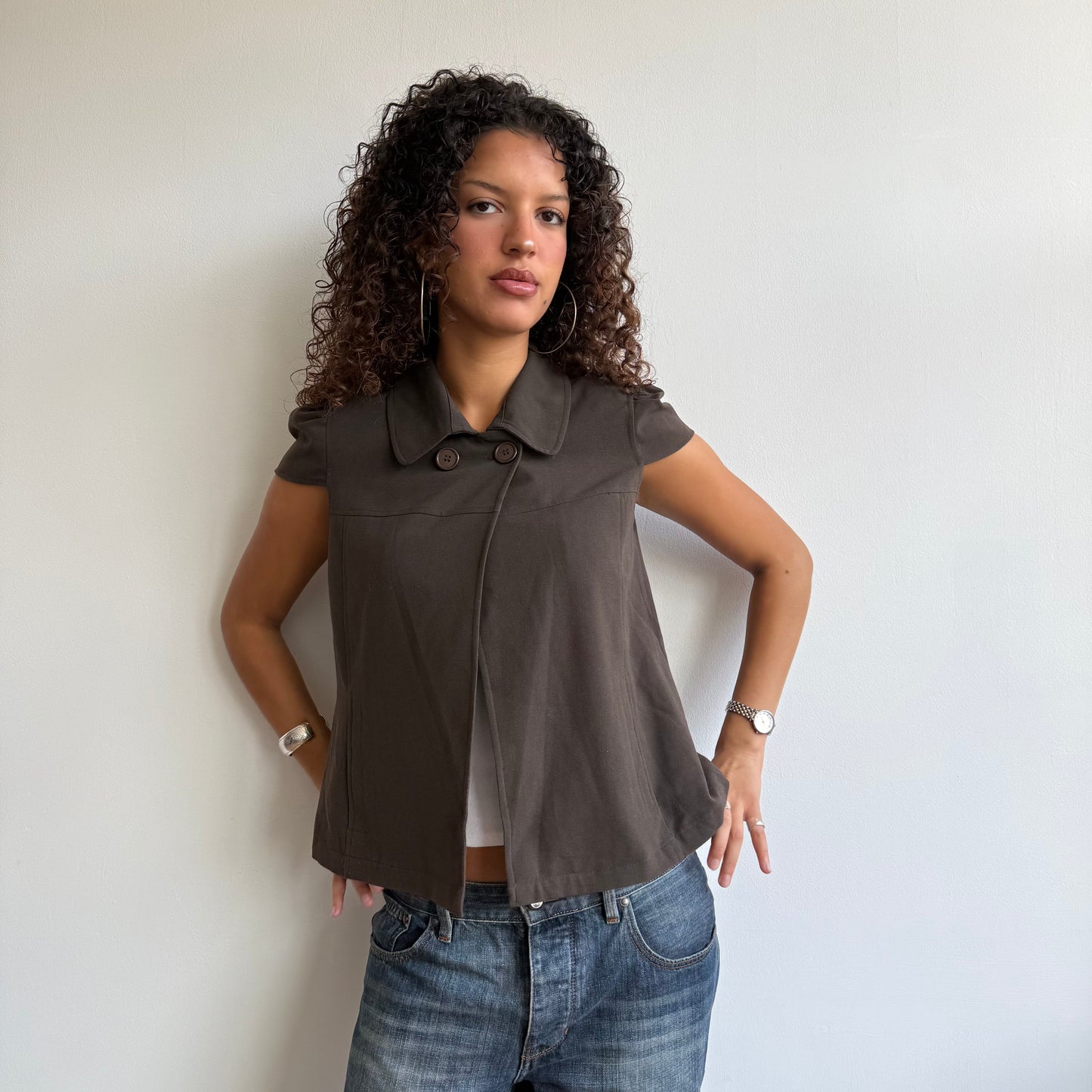 Brown short sleeve peacoat - Size S