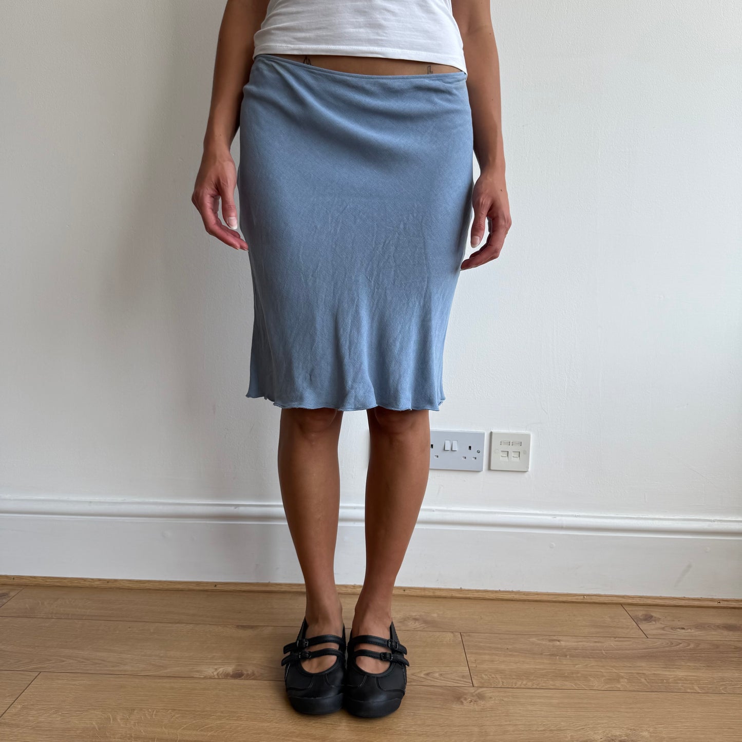 Powder blue linen midi skirt - Size XS