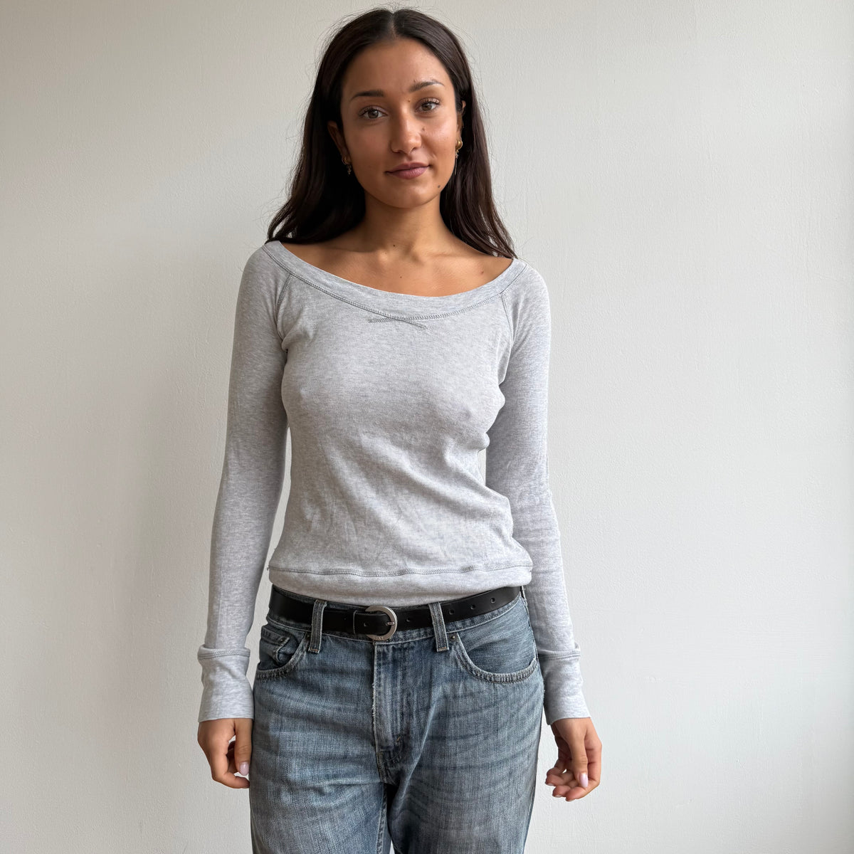 Grey stitch long sleeve top - Size S-M