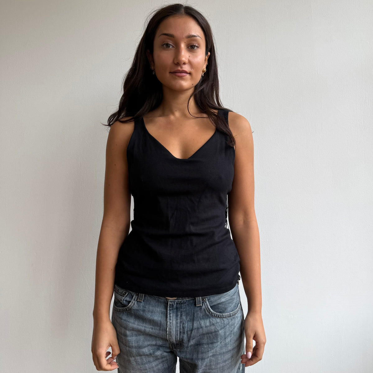 Black backless fringe top - Size S-M
