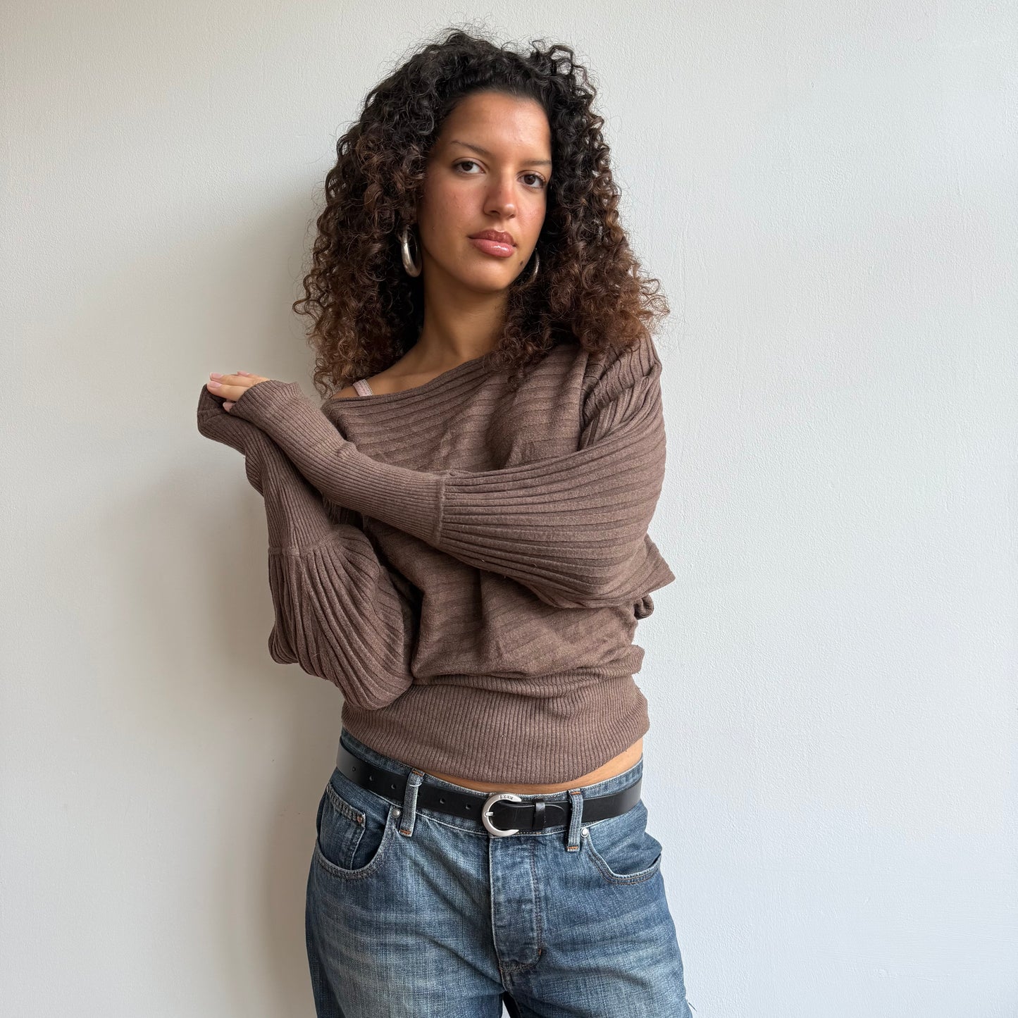 Taupe ribbed slouchy knit - Size S/M