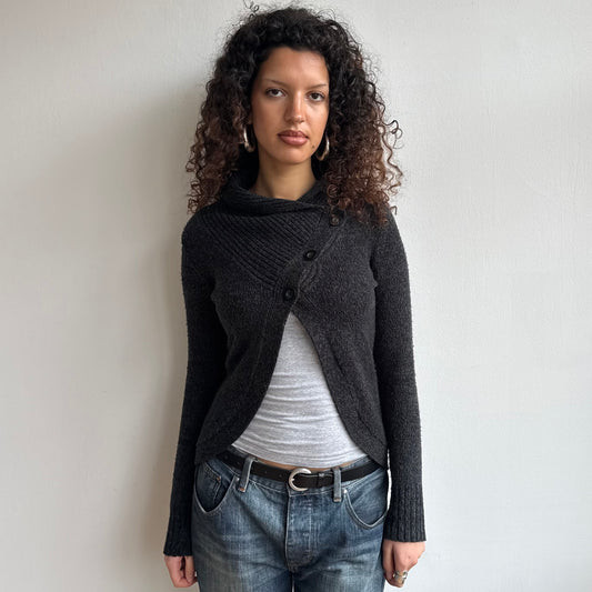 Charcoal open front knit - Size S