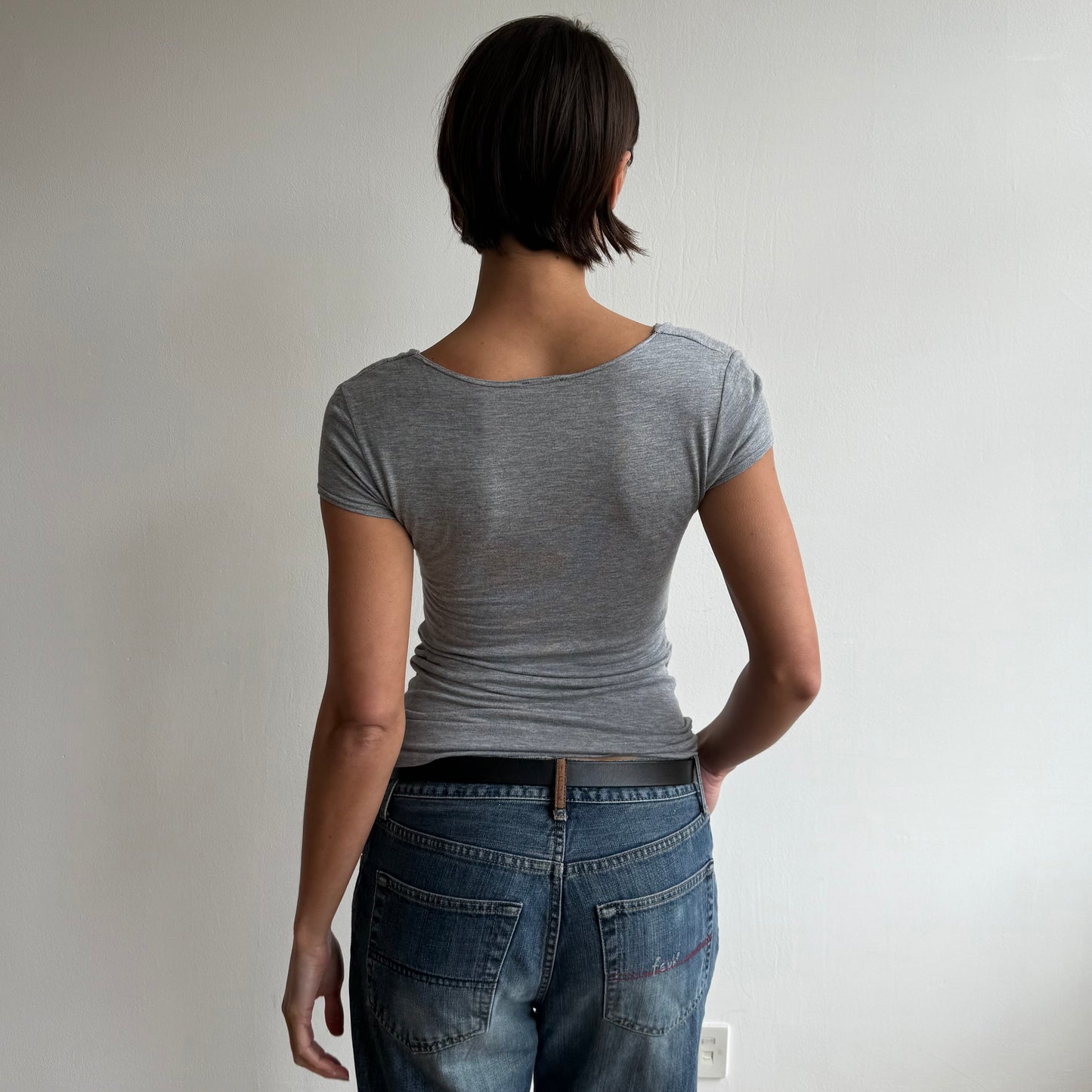 Grey cowl double layer top - Size M
