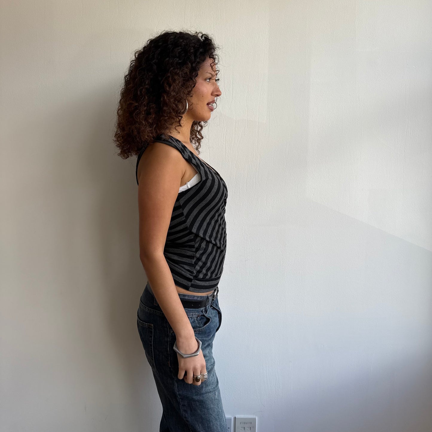 Black + grey ballet wrap top - Size M