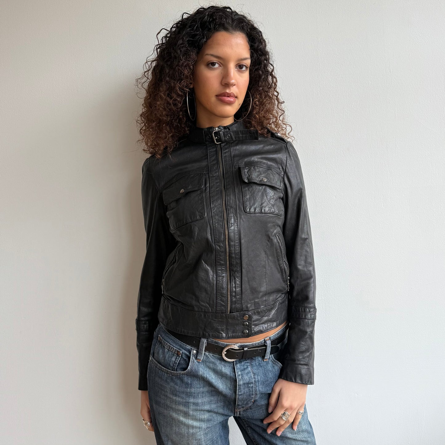 Black leather moto jacket - Size S