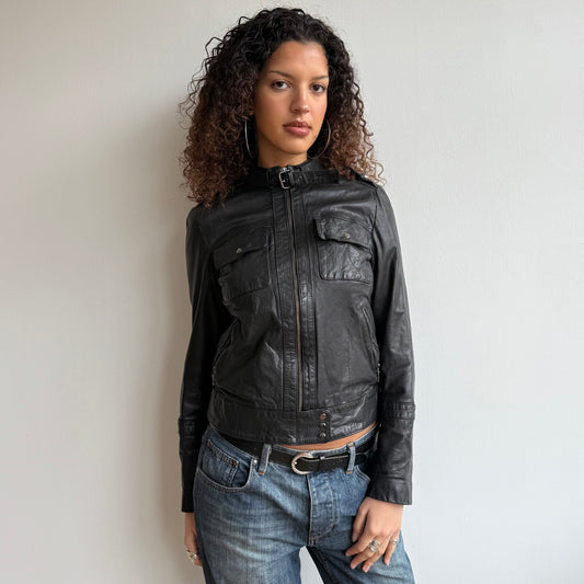 Black leather moto jacket - Size S