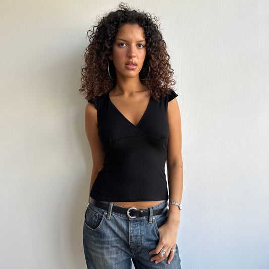 Black keyhole wrap top - Size S