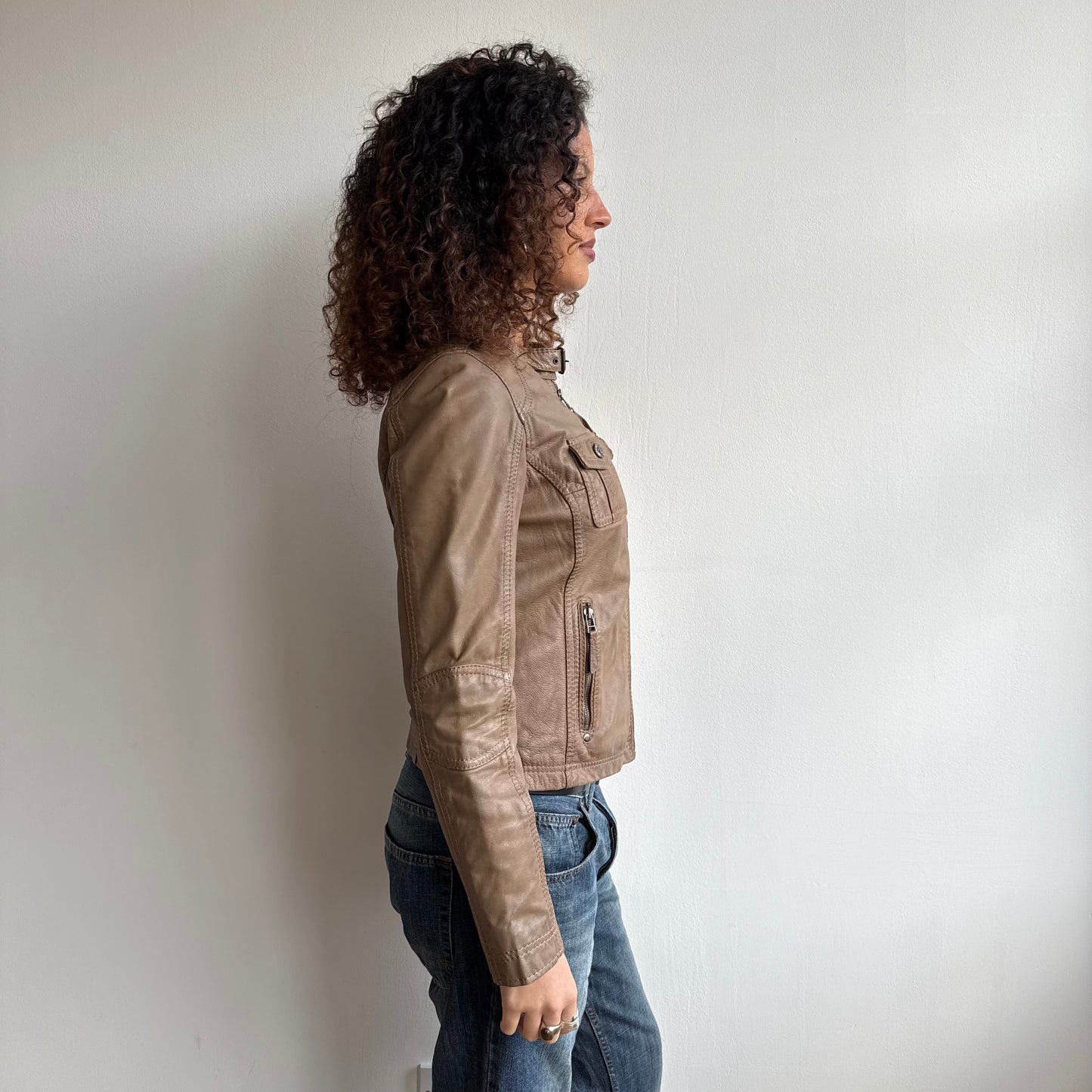 Brown leather moto jacket - Size M