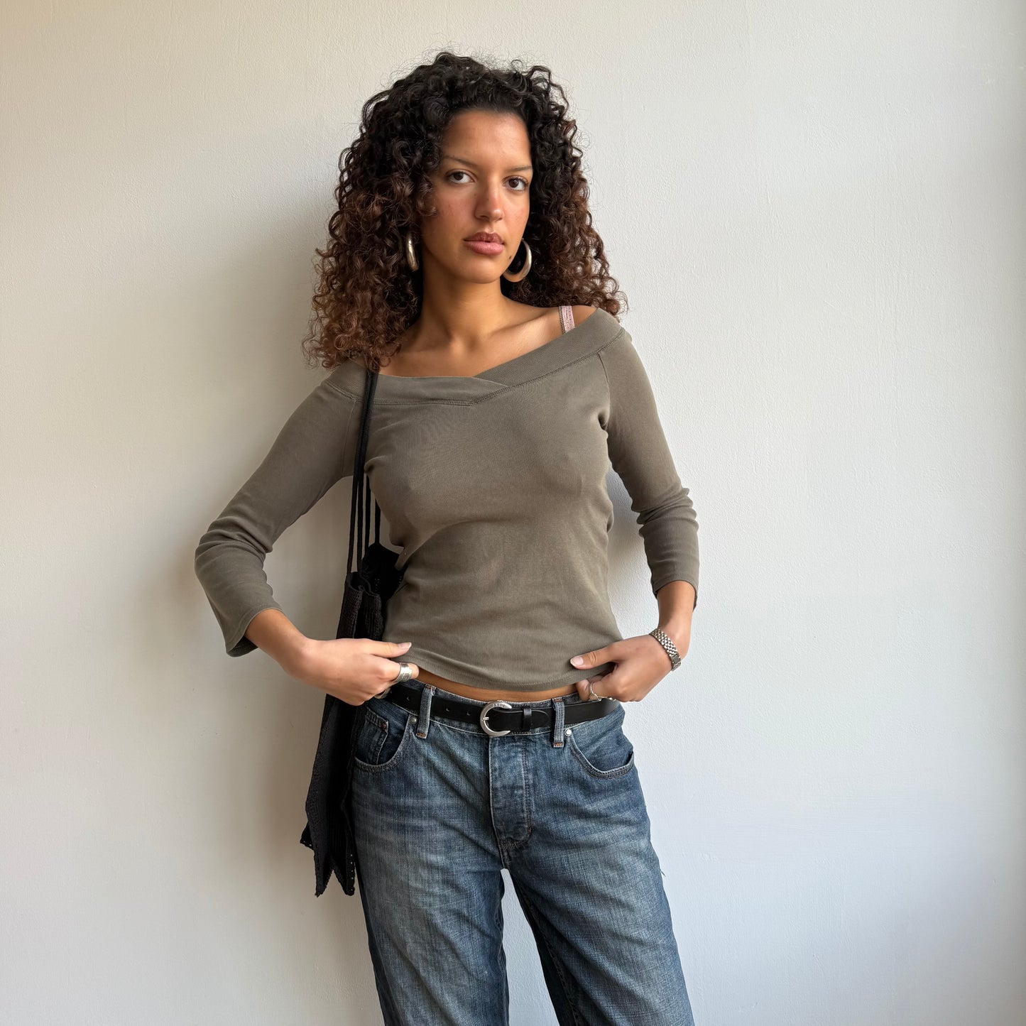 Khaki 3/4 sleeve top - Size S
