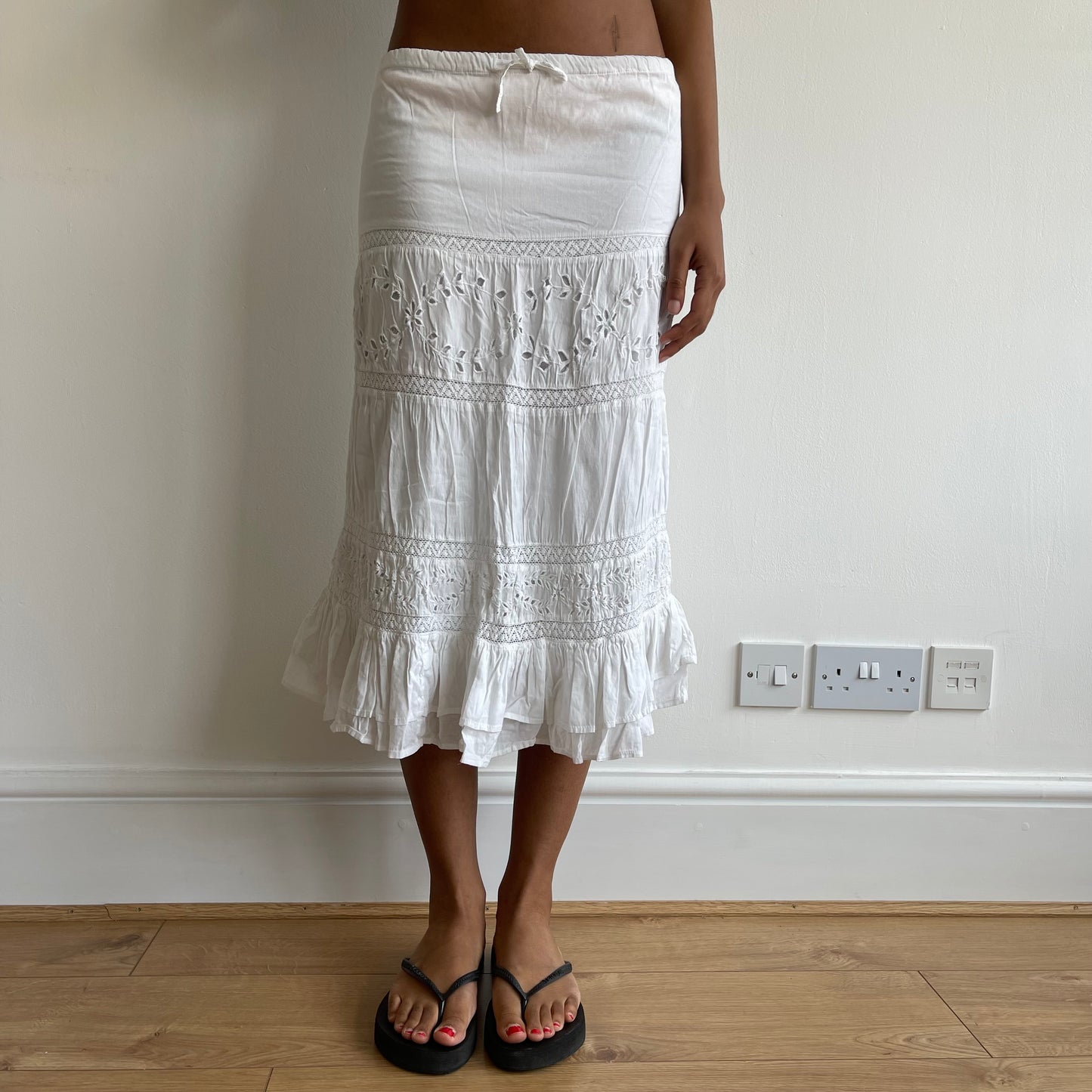 White broderie anglaise midi skirt - Size XS