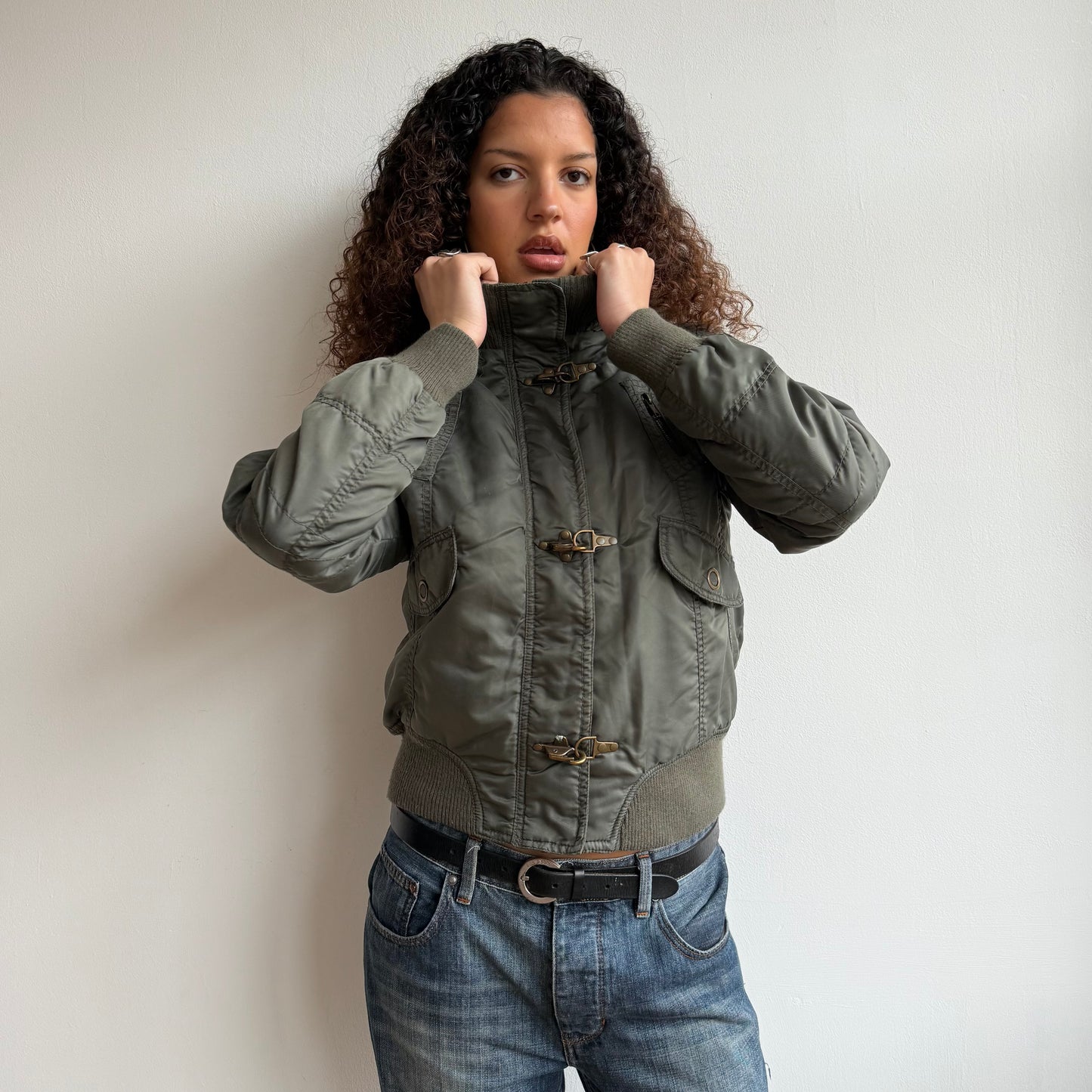 Khaki fireman’s clasp bomber - Size M