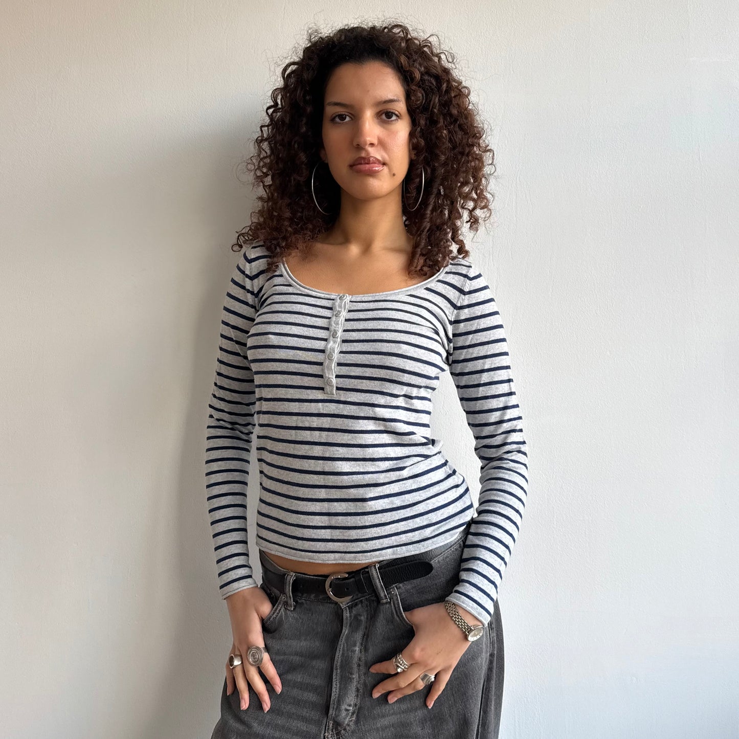 Grey navy stripe knit - Size S
