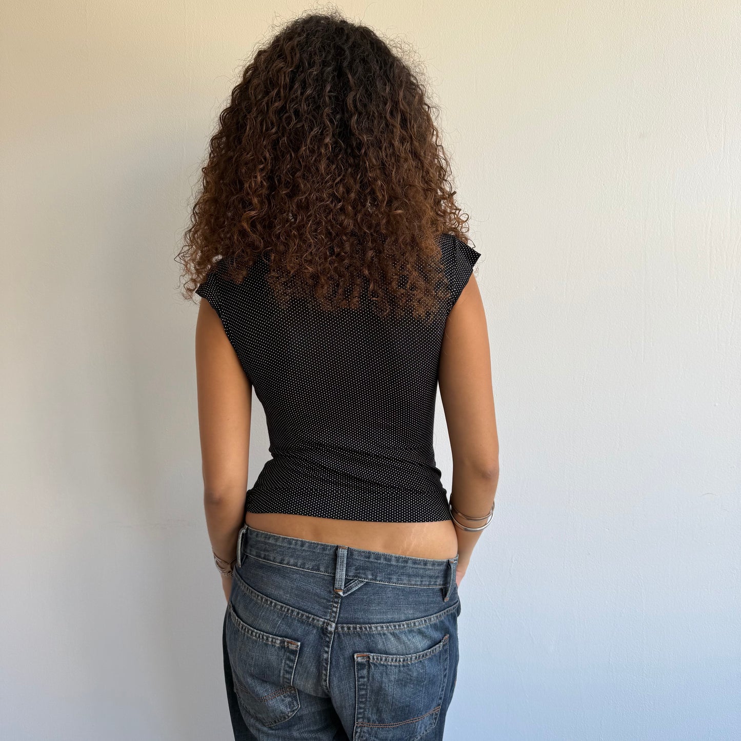 Micro polka dot wrap tie side top - Size Small