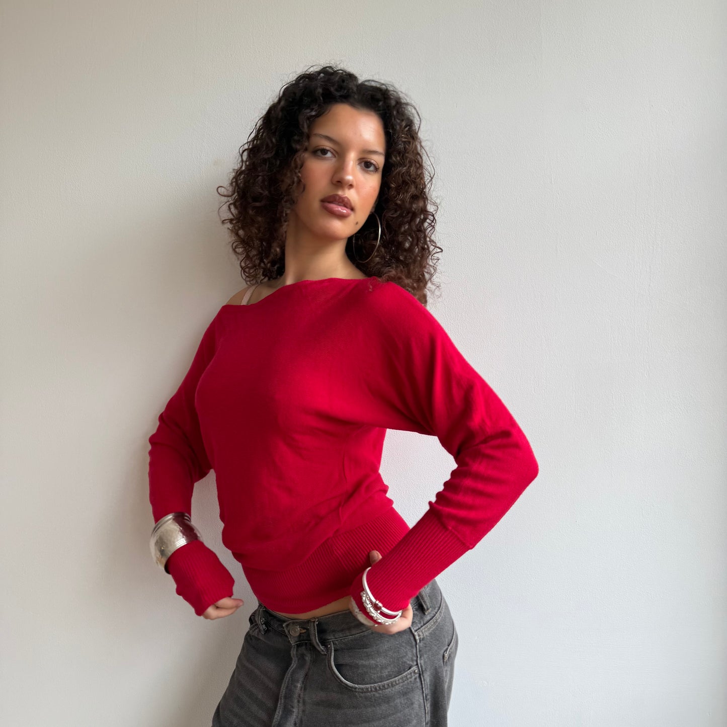 Cherry red slouchy knit jumper - Size S-M