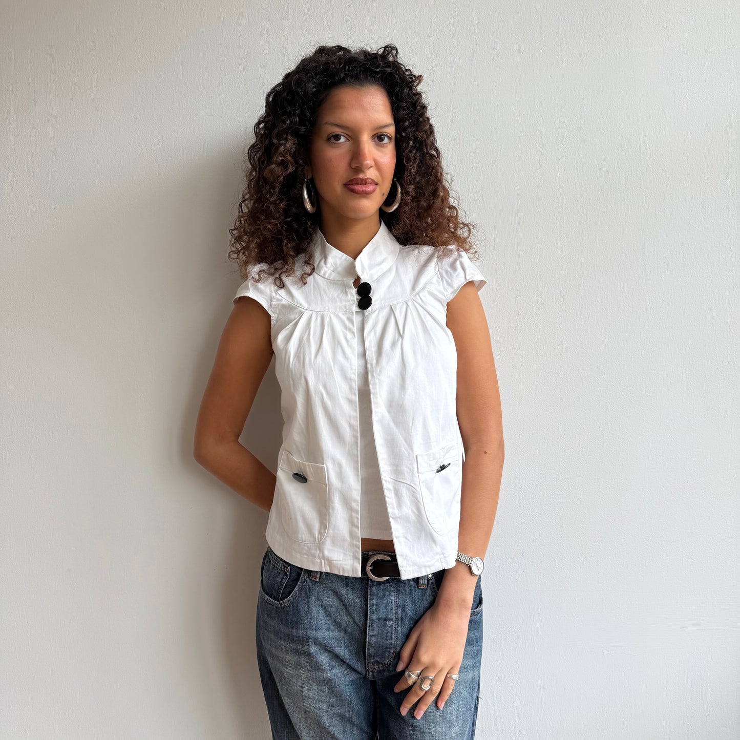 White button neck peacoat - Size S