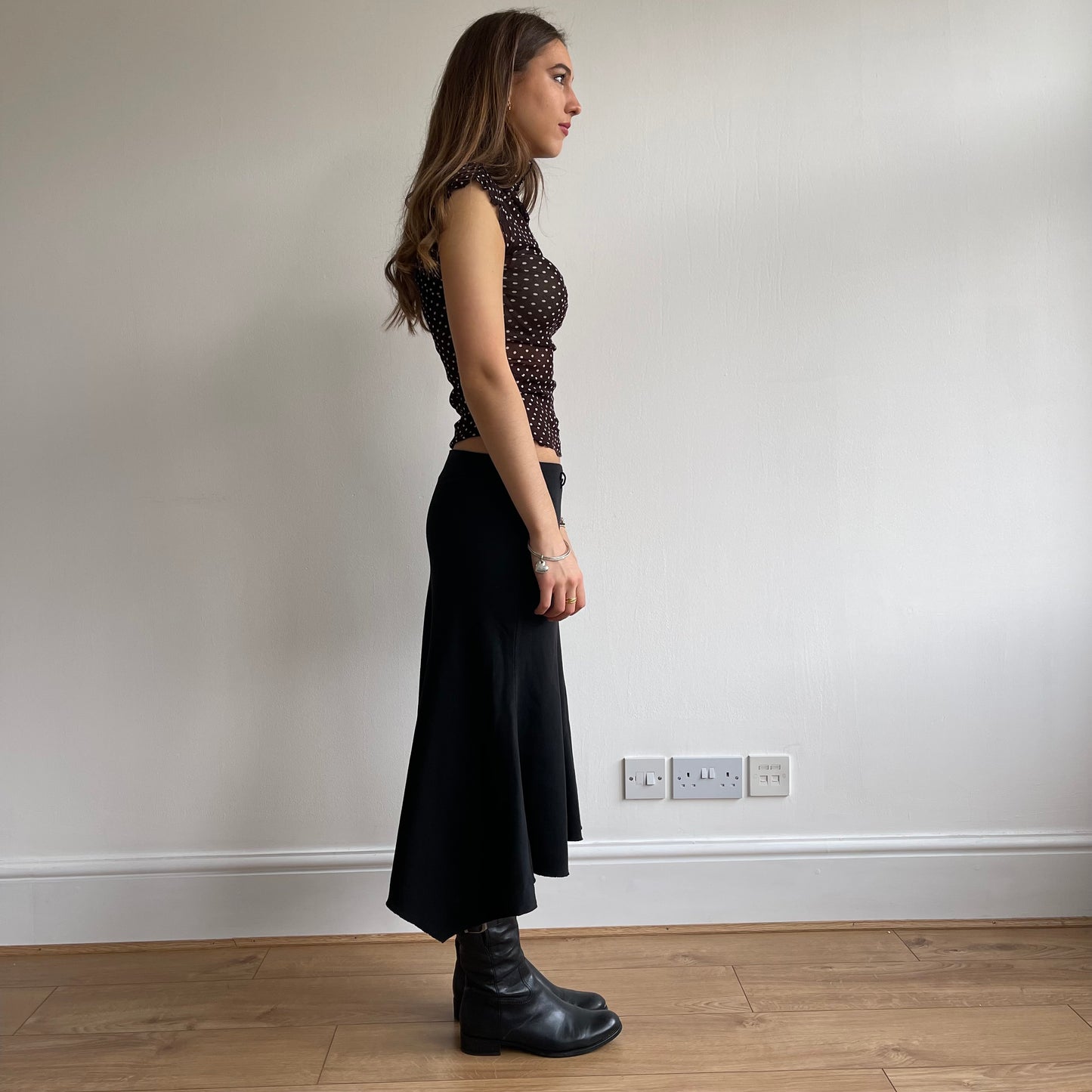 Brown polka dot mesh top - Size S