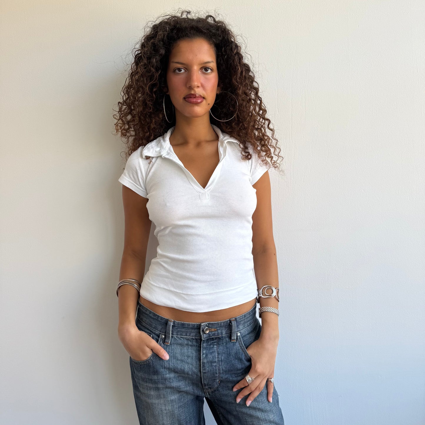 White polo top - Size S