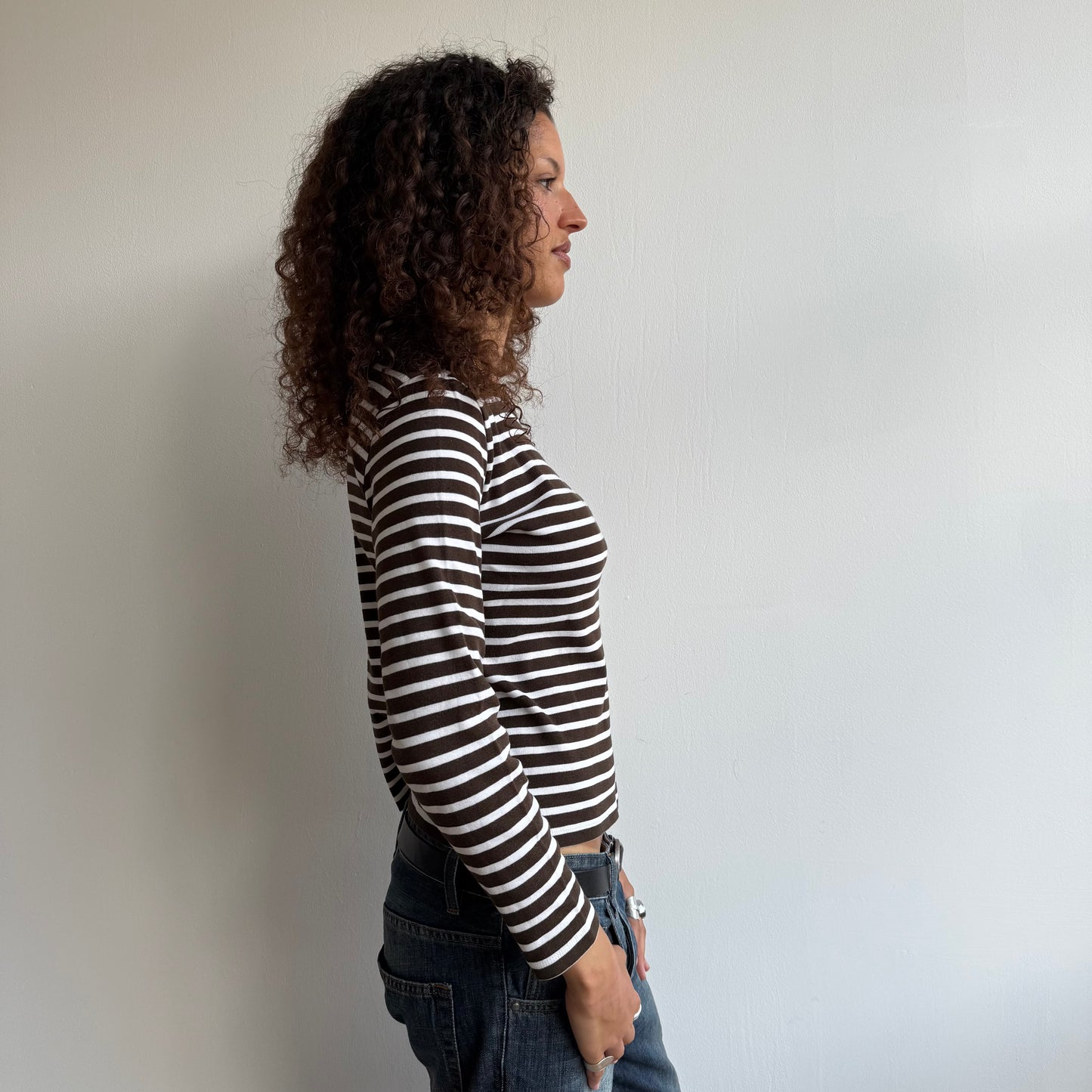 Brown striped long sleeve top - Size M