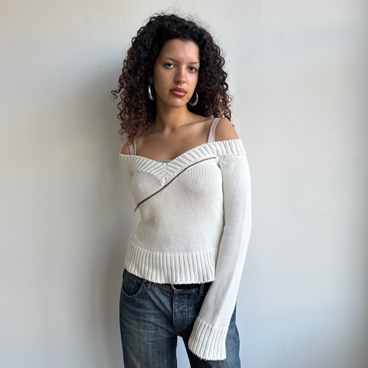 White zip knit jumper - Size S