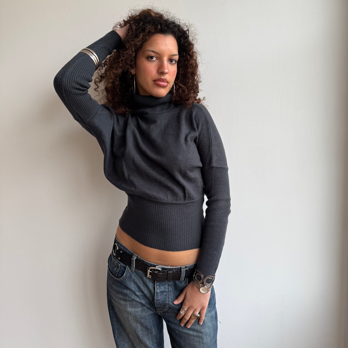 Charcoal batwing roll neck - Size S