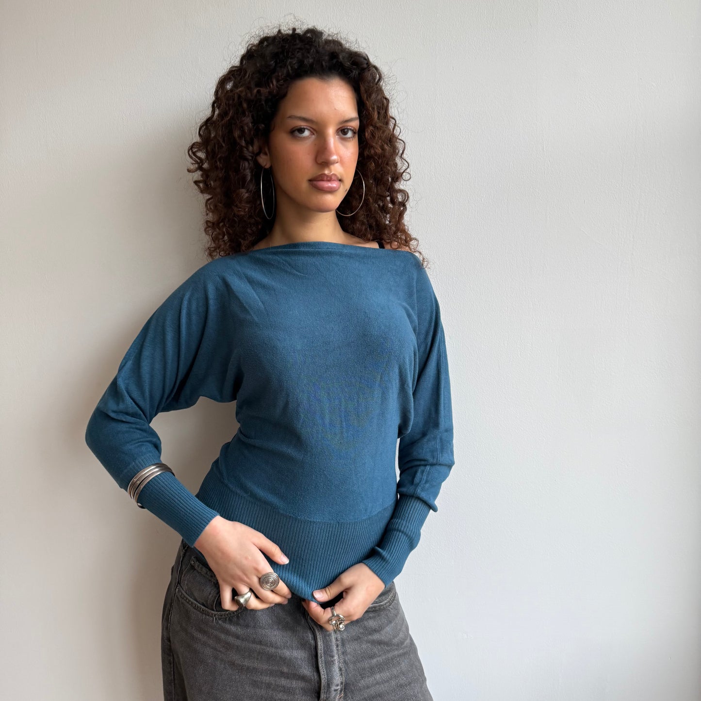 Teal slouchy knit jumper - Size S-M