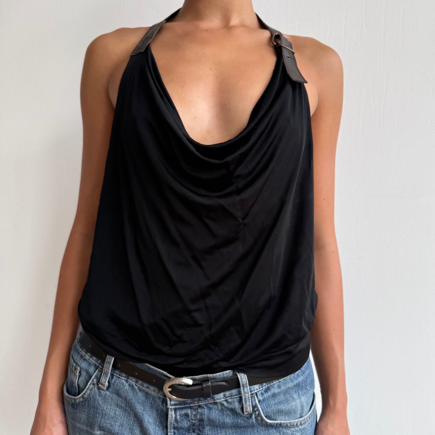 Miss Sixty black leather halter top - Size M