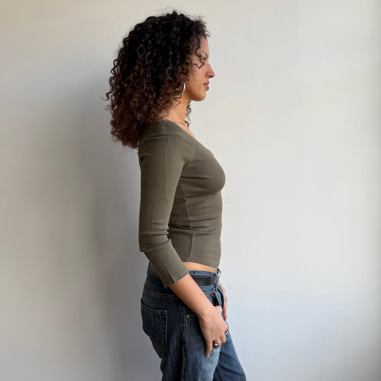 Khaki 3/4 sleeve top - Size S