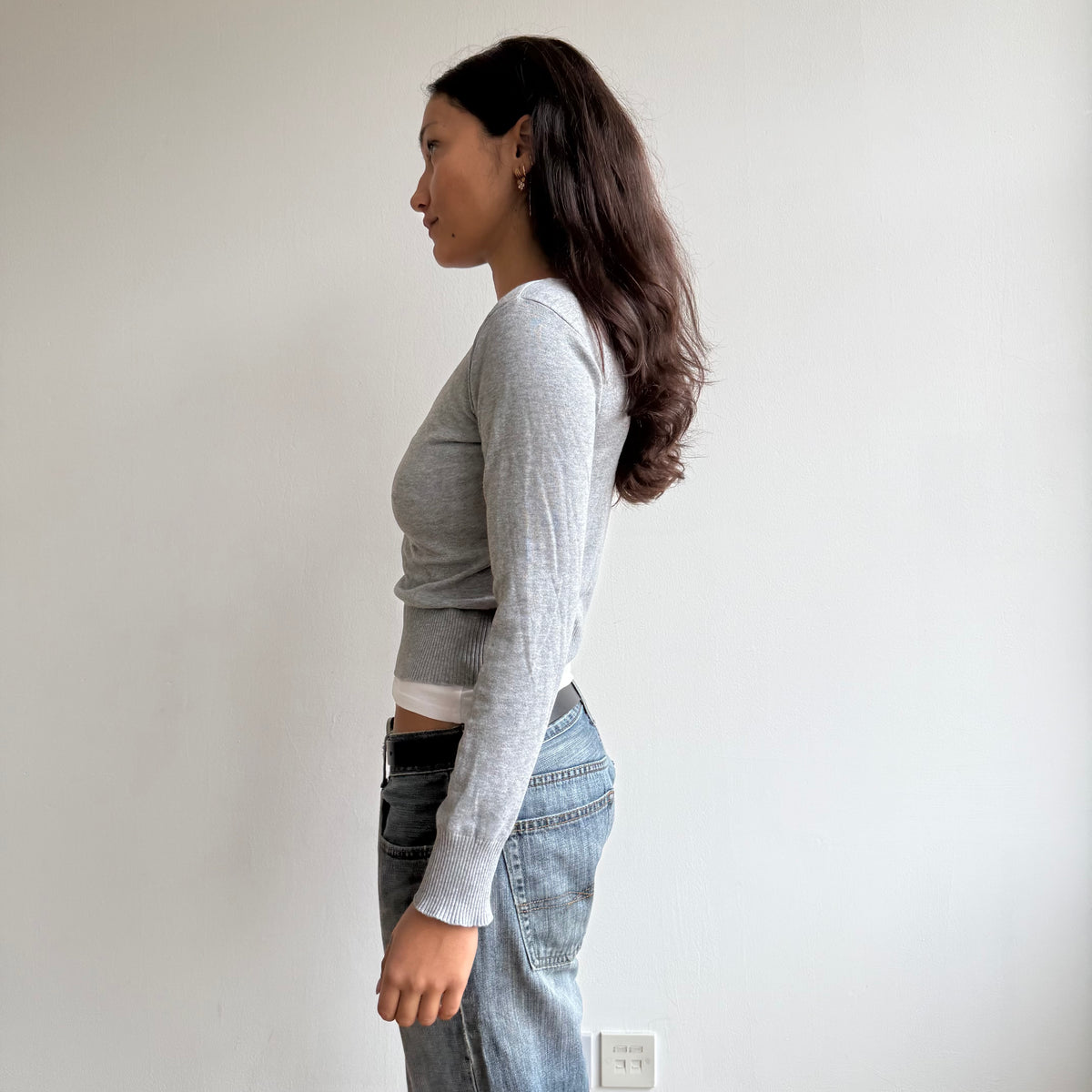 Grey button cropped knit - Size S