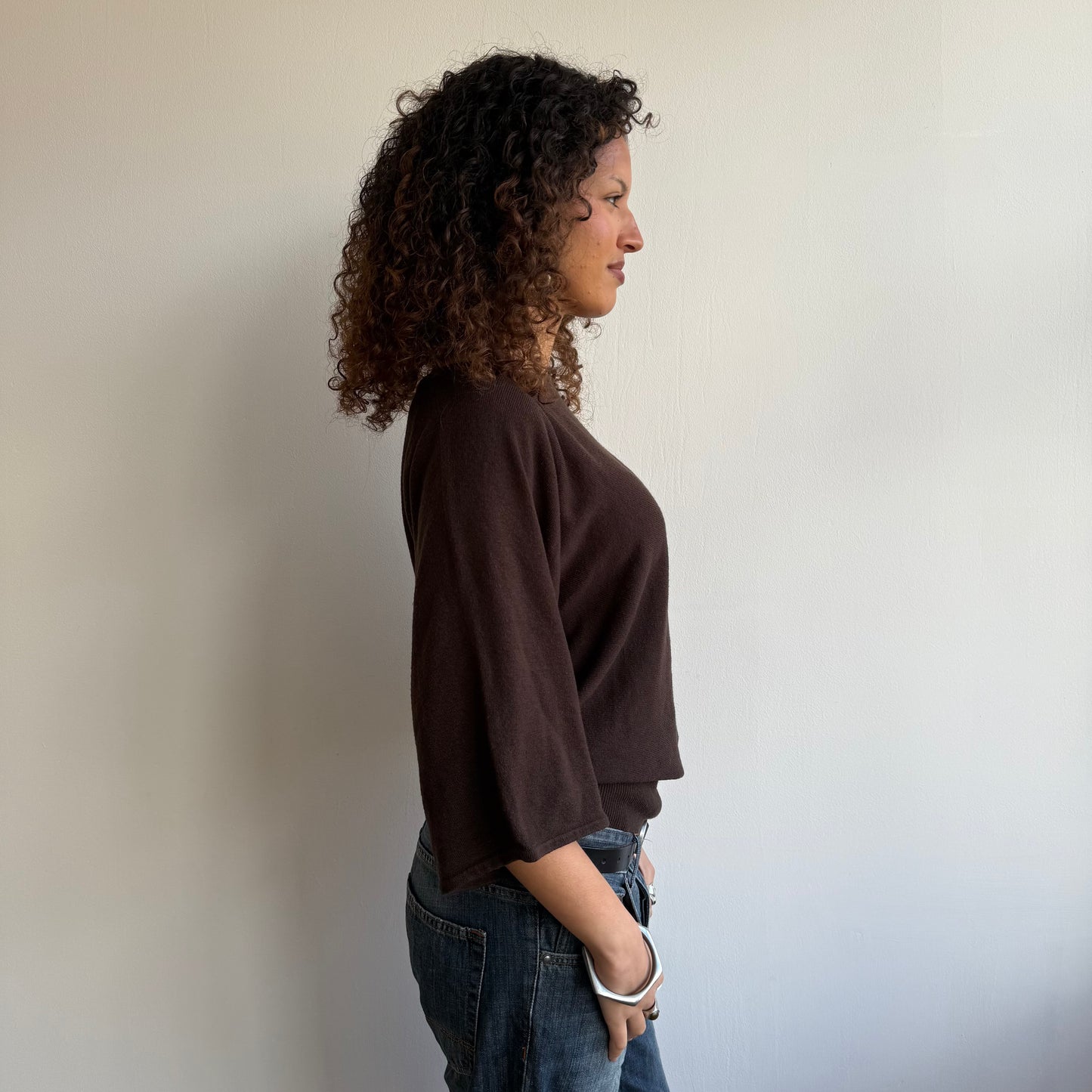 Brown 3/4 sleeve knit - Size M