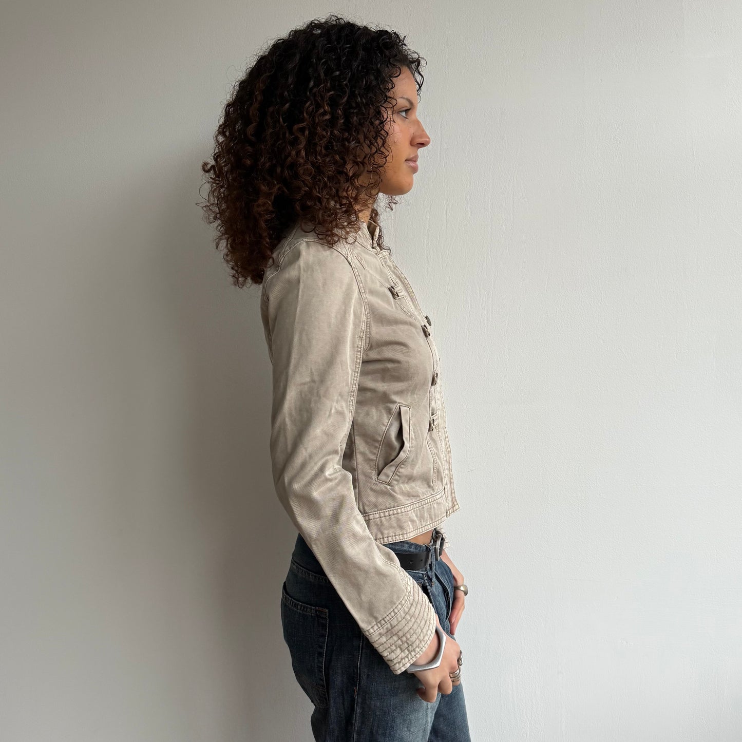 Beige zip up military jacket - Size S