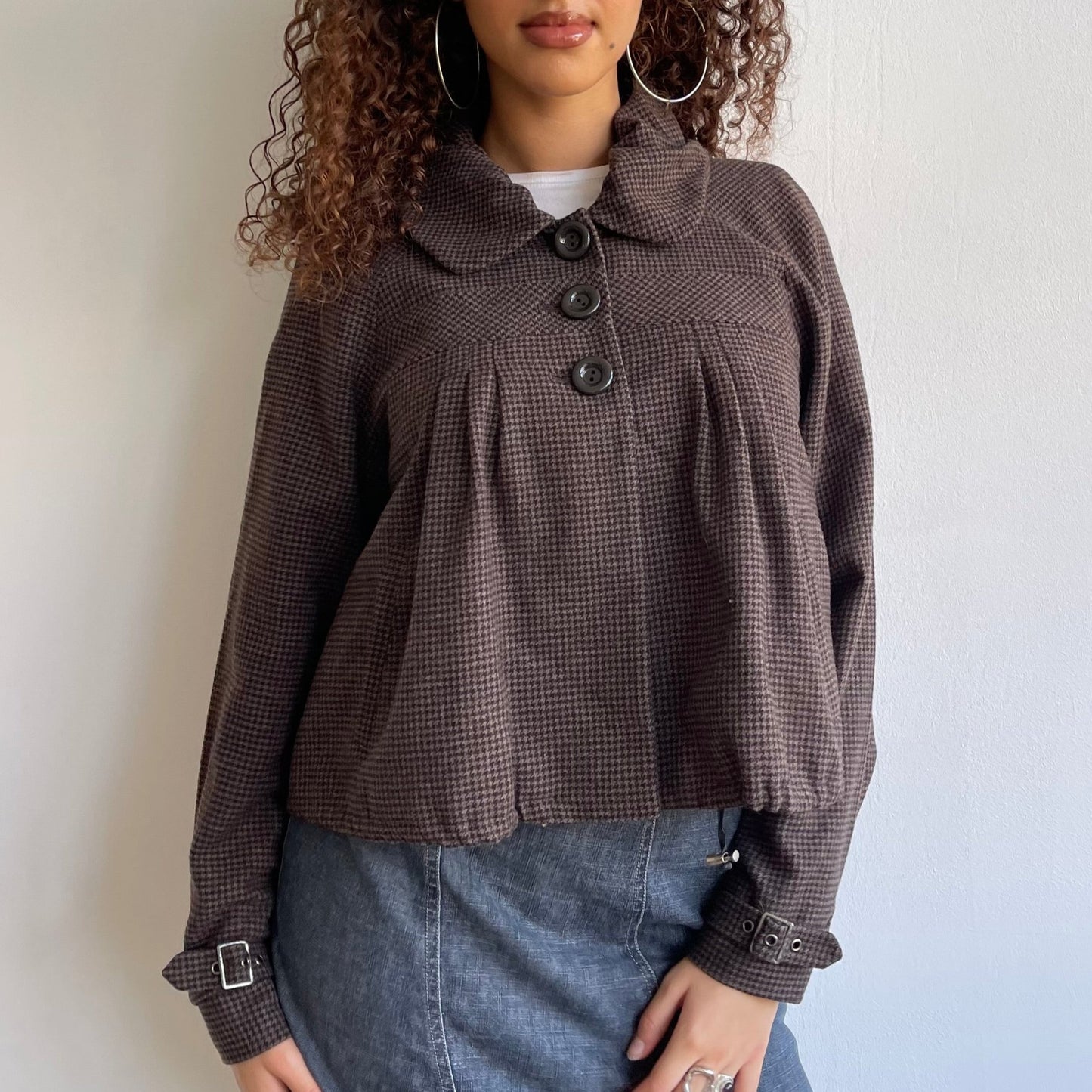 SPORTMAX Brown houndstooth peacoat - Size M