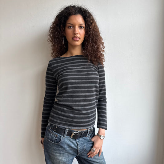 Black + grey striped long sleeve - Size S