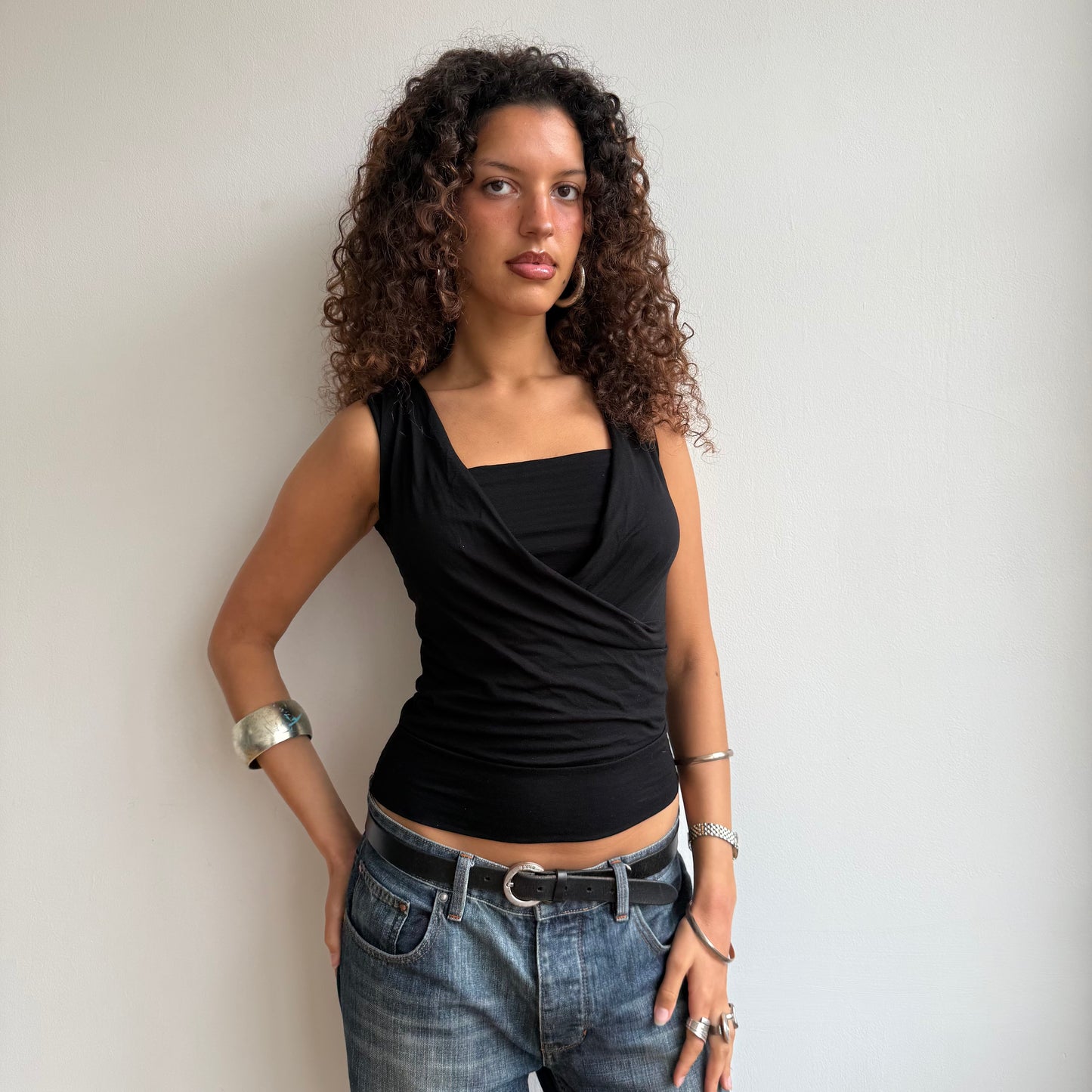 Black wrap front top - Size S