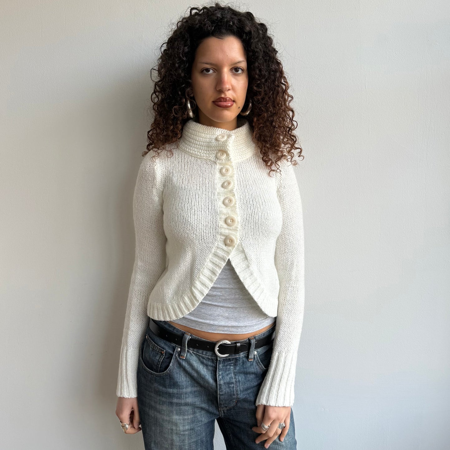 Cream button knit - Size S